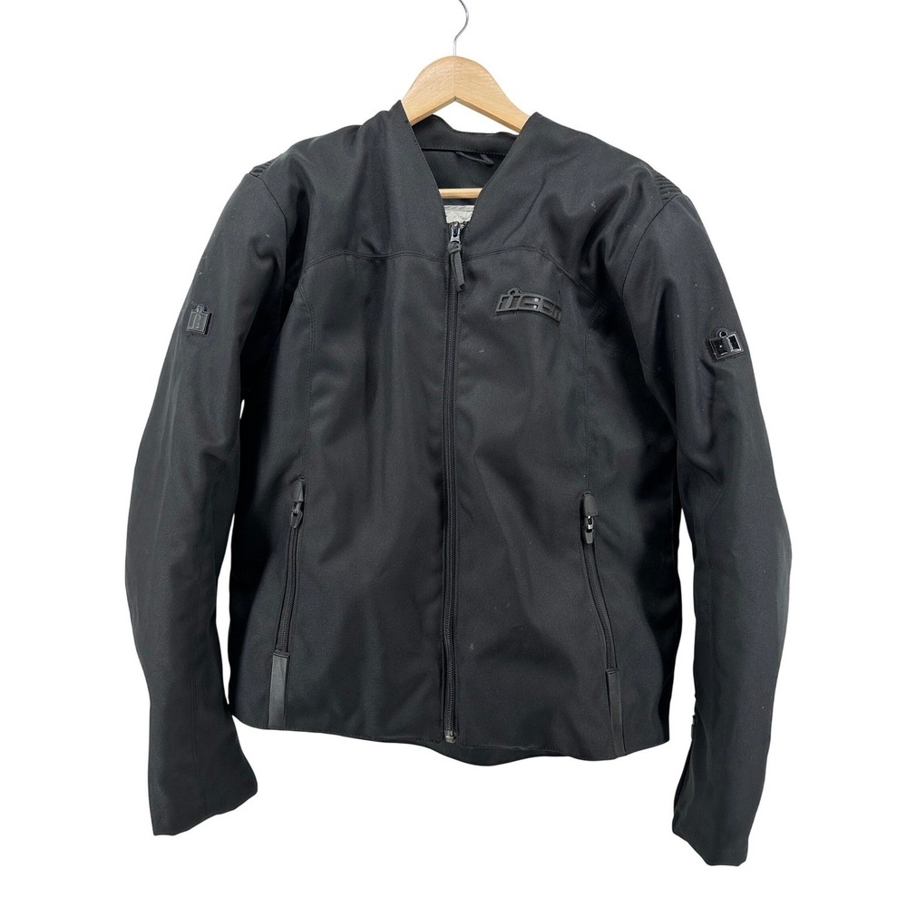Icon Device Performance Riding Jacket Mens Large Black Asphalt Textile Moto Zip